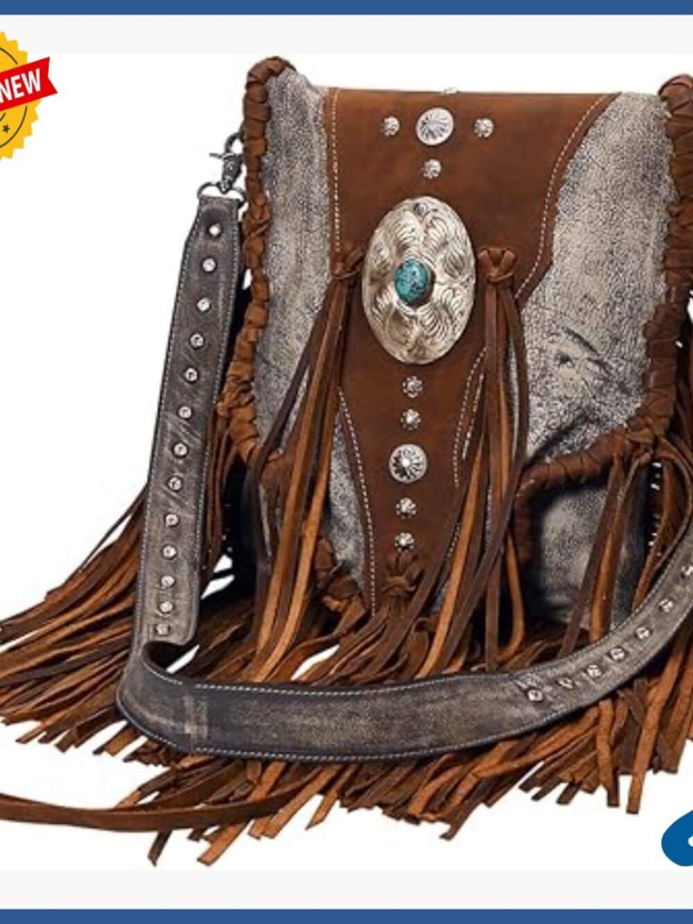 Full Grain Leather Messenger Bag with Fringe Western Style Handbag